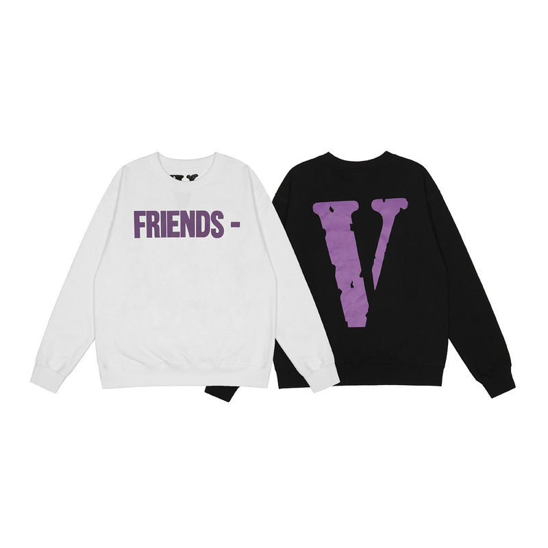 

Vlone Designer Mens Round Neck Hoodies Fashion Long Sleeve T Shirts Casual Streetwear Purple V Print Sweatshirts Size -XL, Black