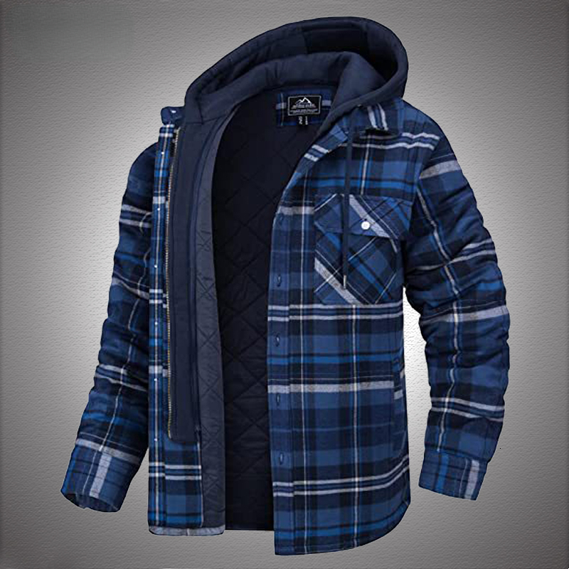 

Mens Down Parkas Mens Plaid Hooded Jackets 100% Cotton Flannel Zipper Shirt Jacket Casual Outerwear Windproof Thick Warm Winter Autumn Coats 221205, Yellow-f2