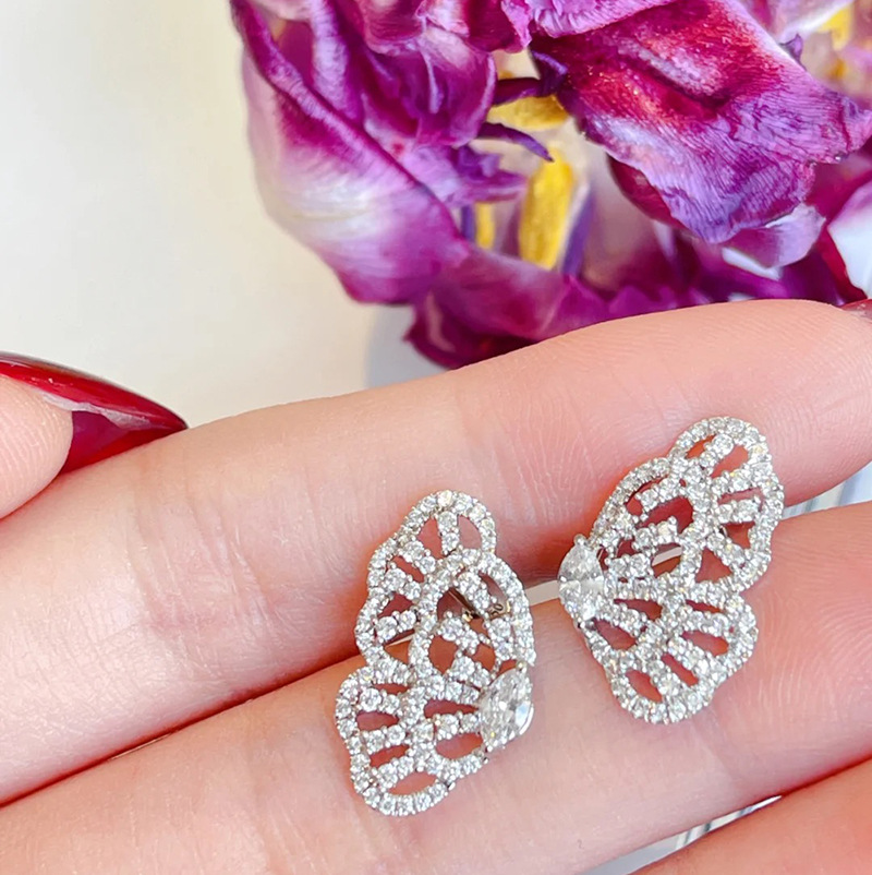 

Fashion butterfly 925 Sterling Silver Pave Simulated Diamond Stud Earrings for Women Earrings Rings Jewelry Sets female Korea