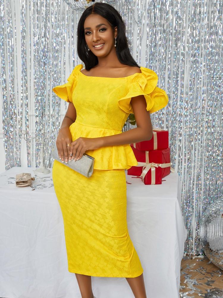 

Ethnic Clothing African Dress For Women Dashiki Off Shoulder Ruffle Sleeve Lace Dresses Big Size Stretch Slim Fit Celebrity Wedding Guest