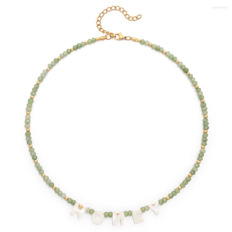 

Choker Boho Handmade Jewelry Colorful Crystal Healing Natural Stone Lovely Word Shell Charm Necklace For Women