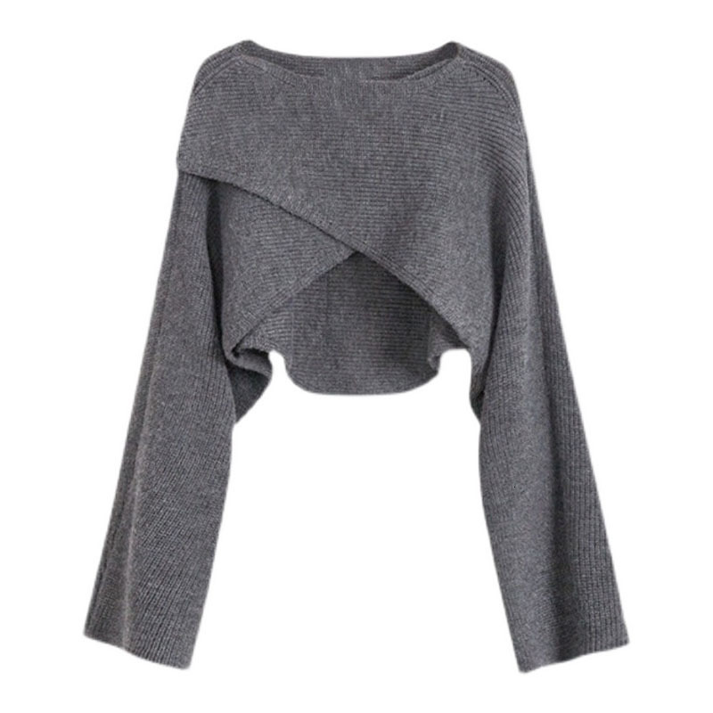 

Women s Sweaters Korean Style Knitted Cropped Loose Pullover Irregular Overlapping Tops Autumn Long Sleeve Women Femme Casual Knitwear 221206, Black