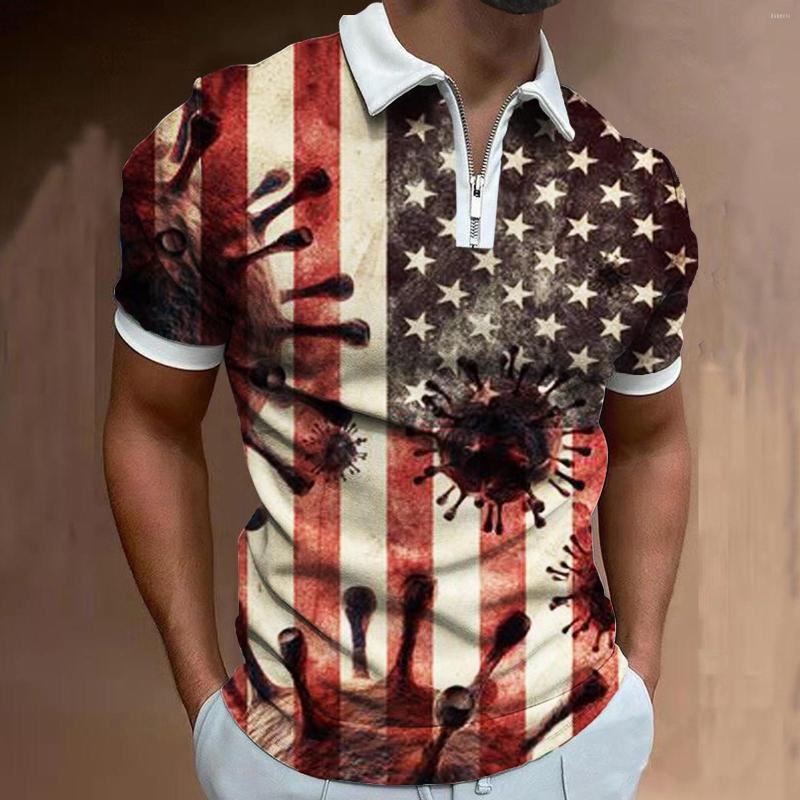 

Men' Polos Men Polo Shirts Casual Summer Pullover Printed Short Sleeve Turn Down Collar Zipper Design Vintage Slim Male