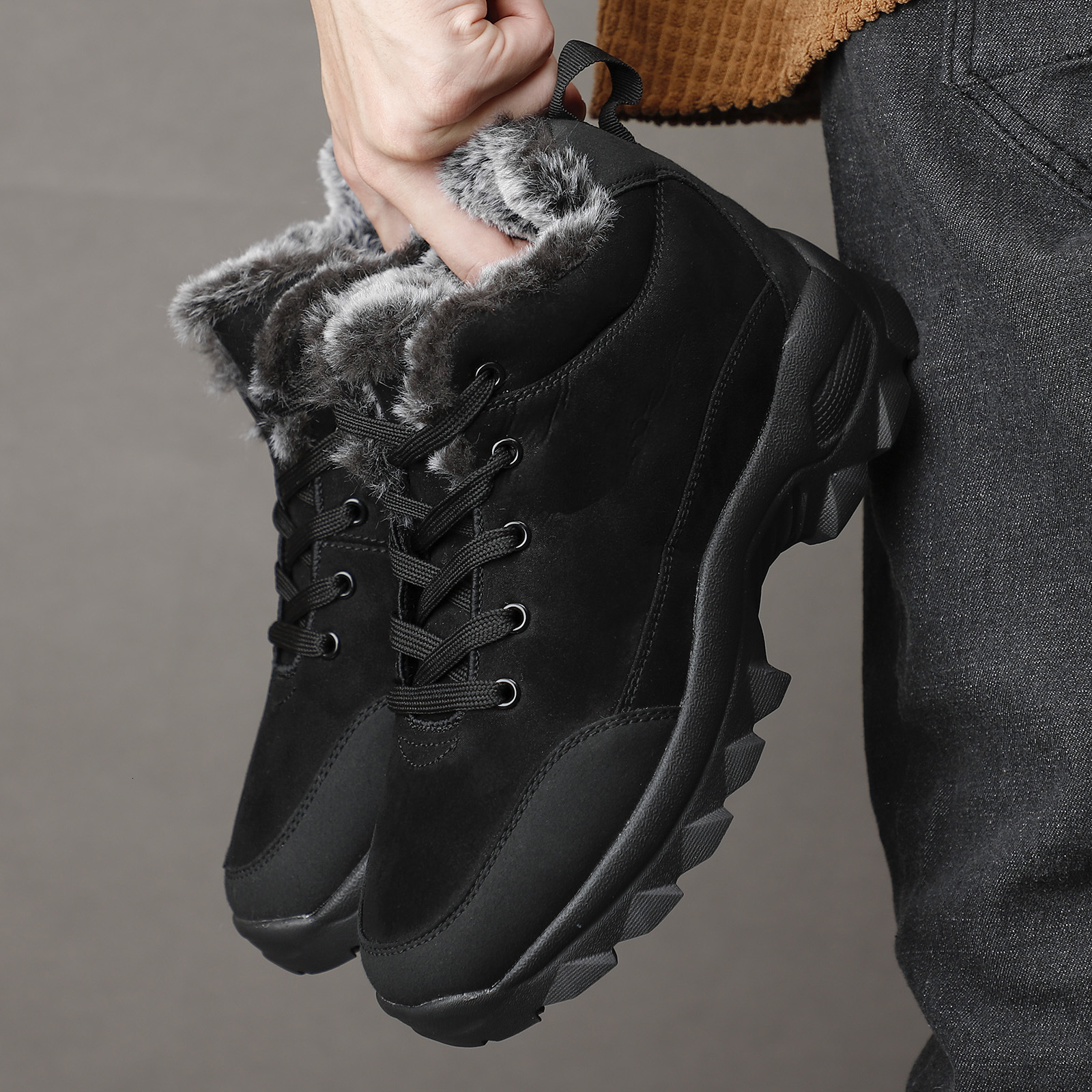 

Boots Men Snow Outdoor Shoes For Male Thick Sole Sneakers for Winter Botines Tenis Keep Warm Fluff s Ankle 221207, Black