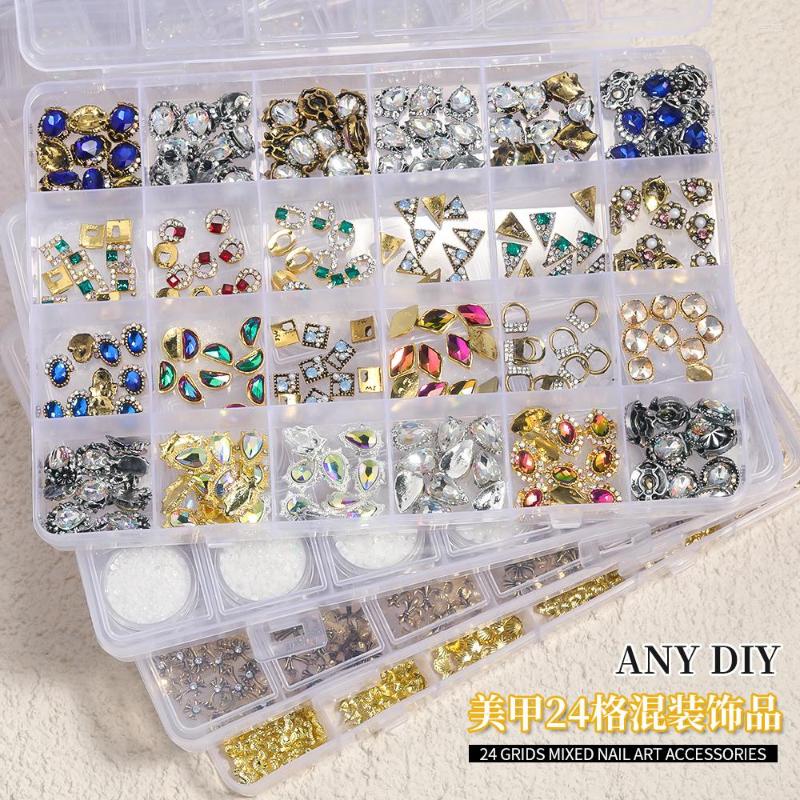 

Nail Art Decorations Luxury Rhinestone 24 Grid Gold Bank Star Alloy Gem Glass Charms DIY Supplies For Suit