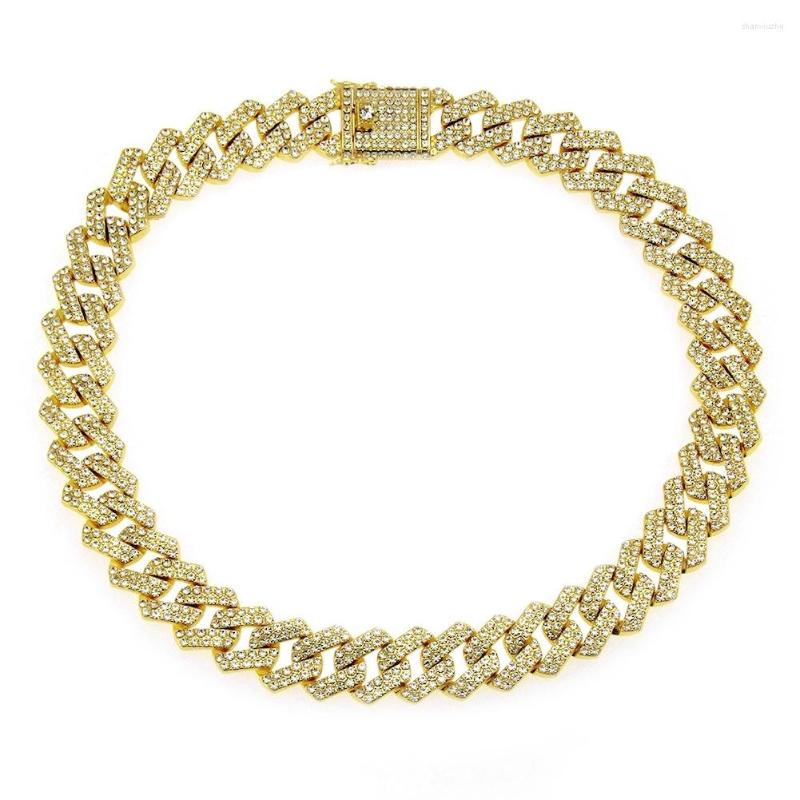 

Chains Color 20mm Cuban Link Necklace Fashion Hiphop Jewelry 3 Row Rhinestones Gold Silver Iced Out For Men