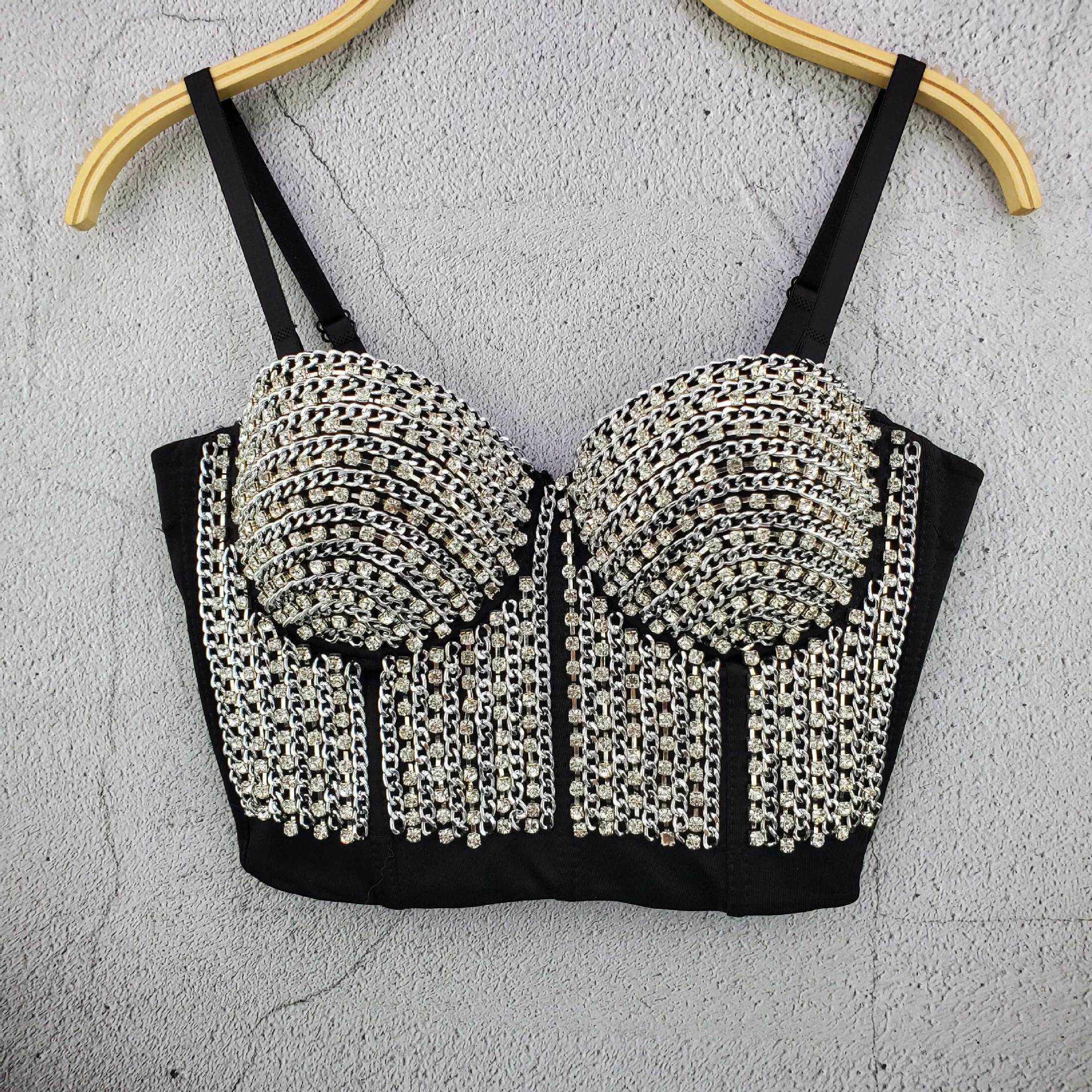 

Chain drill heavy industry suspender top female anchor metal outer wearing Strapless vest, Silver