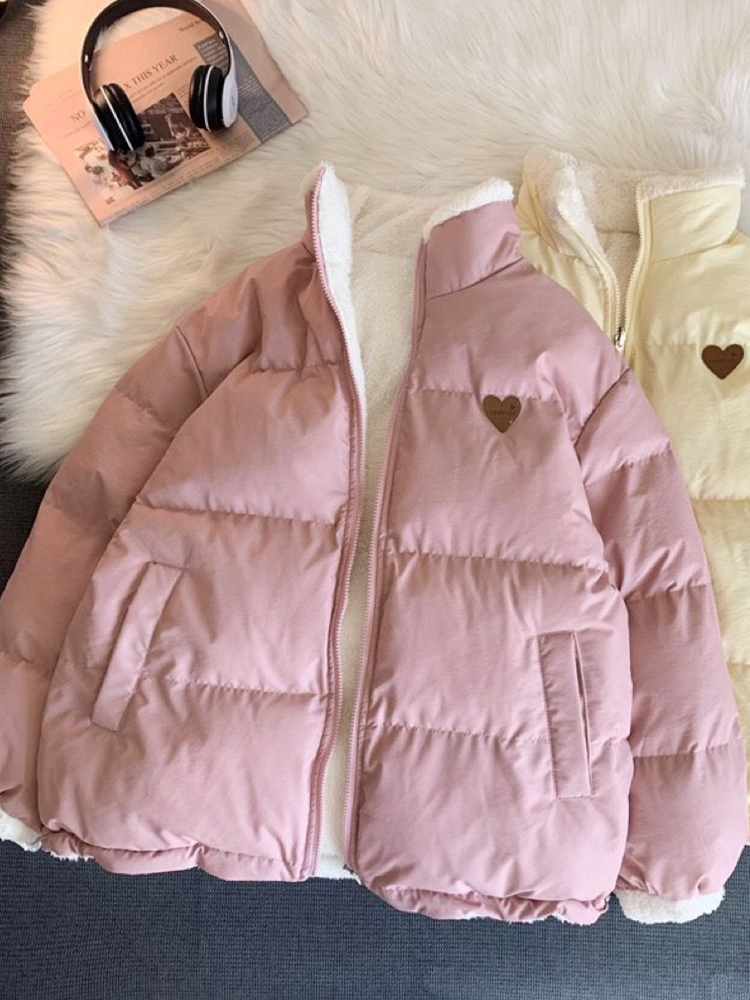 

Women s Jackets JMPRS Cute Embroidery Women Parkas Coat Winter Thick Hairy Korean Loose Warm Jacket Double Sided Design Pink Student Clothes 221206, Beige