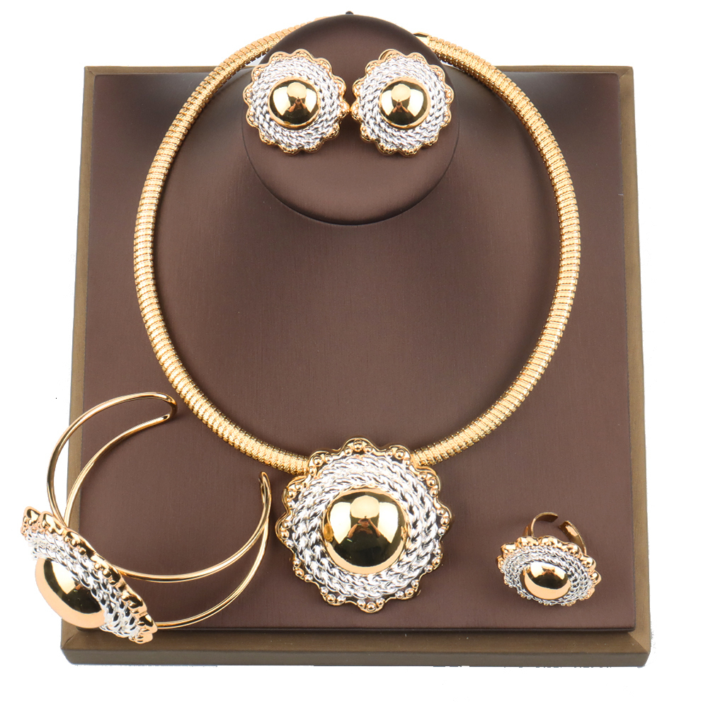 

Wedding Jewelry Sets Design Gold Plated Weddings Women Clip Earrings Necklace and Bracelet Ring For Brazilian Gift Bride 221207