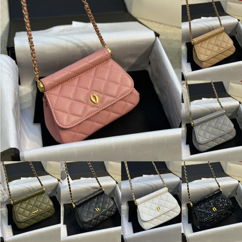 

Designers Lux 22k Winter Lacquer Skin Flap Bag White Chain Shoulder Bags Gold Buckle Cover Granulated Embossed Calfskin, 1-
