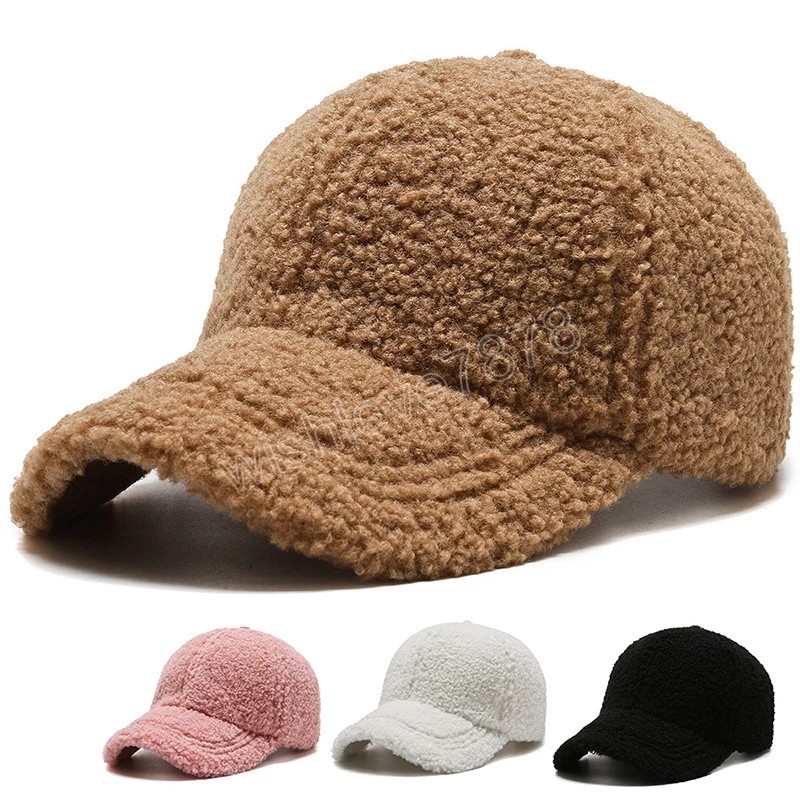 

Thick Lamb Fur Hats Female Winter Baseball Cap Solid Color Lamb Wool Outdoor Warm Baseball Caps Gorras