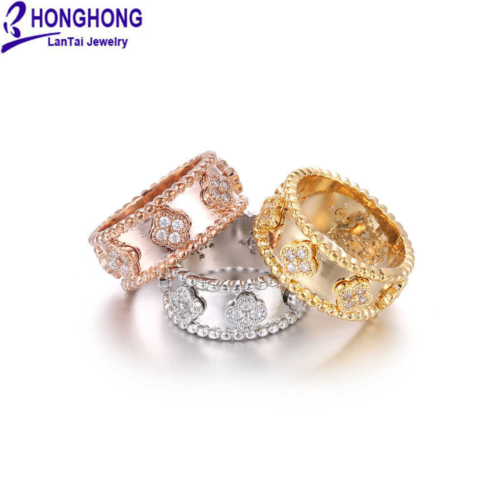 

Designer van clover rings Women's four leaf clover ring zircon fashion classic kaleidoscope women's jewelry