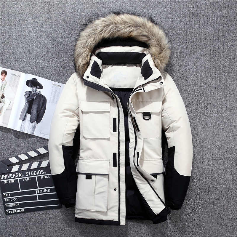 

Mens Down Parkas 40 degree cold resistant Russia winter jacket men top quality genuine fur collar thick warm white duck down mens winter coat 221207, 61912-white