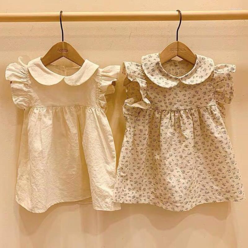 

Girl Dresses 2022 Summer Vintage Floral Printed Dress Born Baby Cotton Toddler Kids Prinred Princess, White