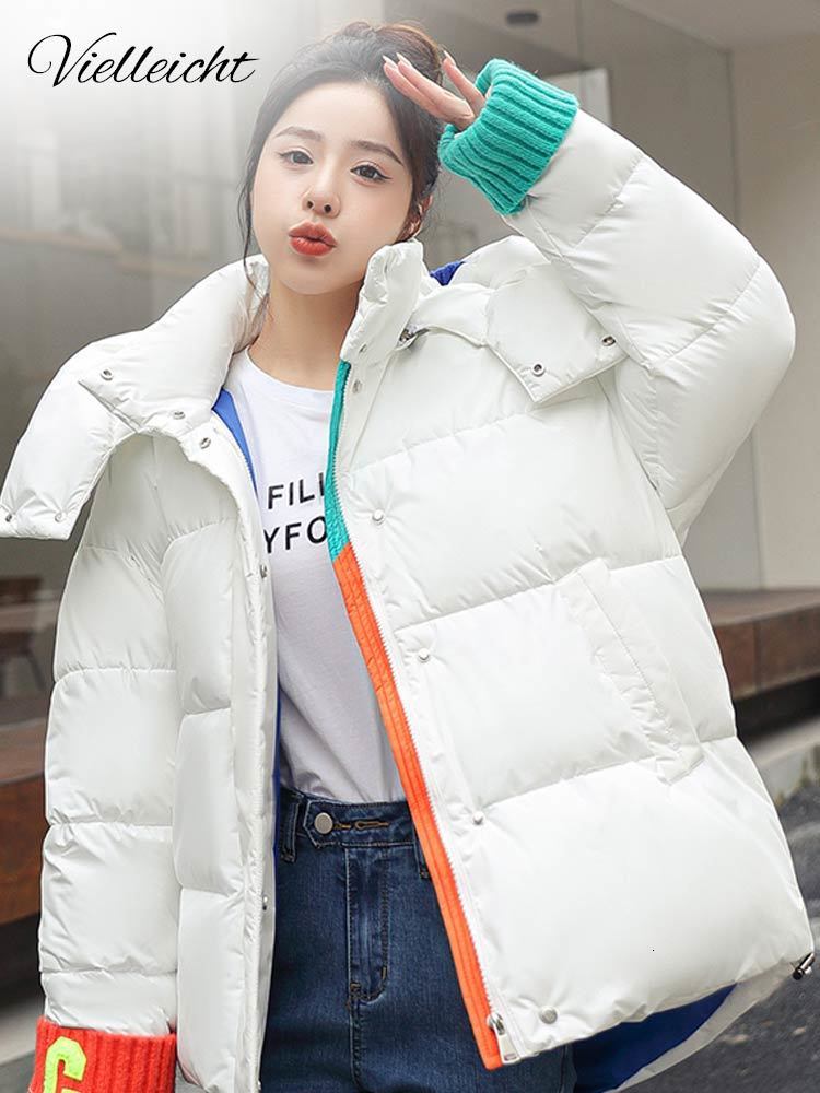 

Women  Down Parkas Vielleicht Winter Women Jackets Loose Hooded Thicken Warm Padded Coat Knit Spliced Female Outwear Jacket 221206, White