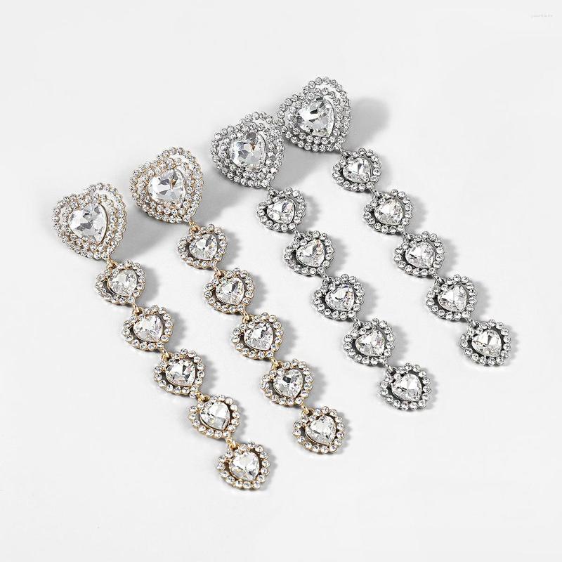 

Dangle Earrings Trendy Heart Long Women Pendant Vacation Jewelry Party Gift Luxury Crystal Statement Wedding Drop HT303