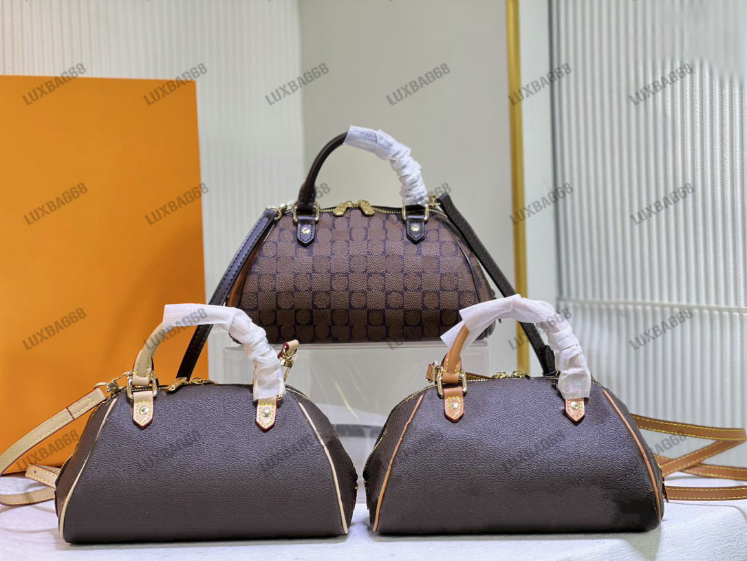 

Riviera Tote Bag MM Brown Canvas Monograms Coated Shoulder Bag Women's Damier Ebene Top Handle Bags, 01#
