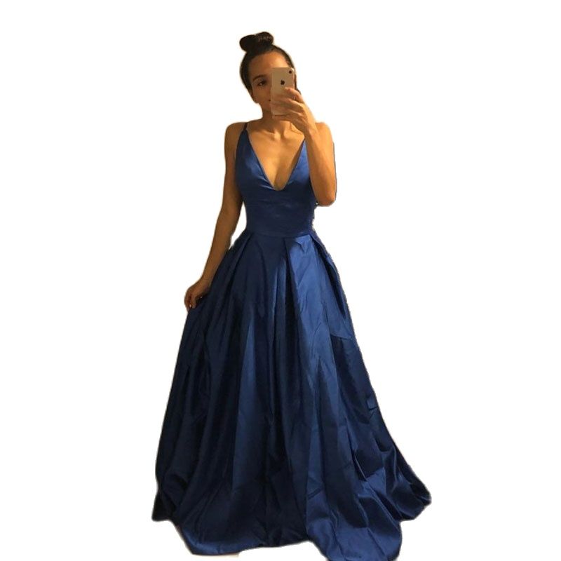 

2023 Style Satin Deep V-neck Prom Dresses Woman Formal Evening Party Gowns Robes De Soiree, Multi