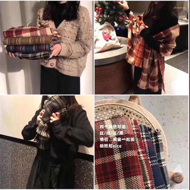 

Scarves Fashion Double-sided Plaid Knit Warm Retro Scarf Women Autumn Winter For And Man