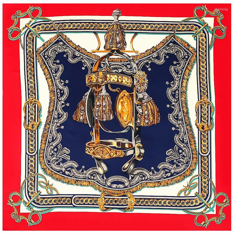 

Scarves Twill Silk Square Scarf Women Floral Print Neckerchief Hijab Foulard Big Bandana Lady For Dame