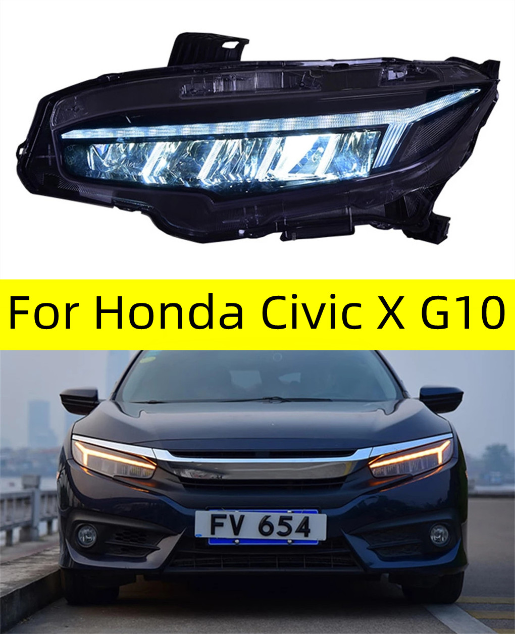 

2 PCS Auto Car Head Light Parts For Honda Civic X G10 Modified LED Lamps Headlights DRL Dual Projector Facelift
