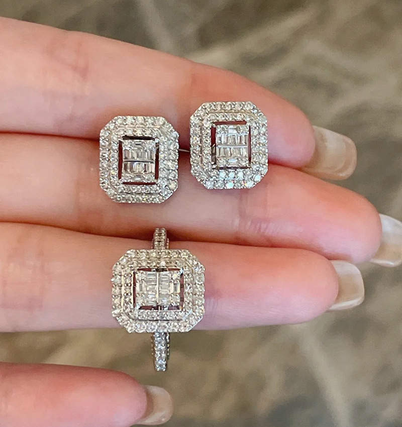 

Fashion butterfly 925 Sterling Silver Pave Simulated Diamond Stud Earrings for Women Earrings Resizable Rings Jewelry Sets female Korea