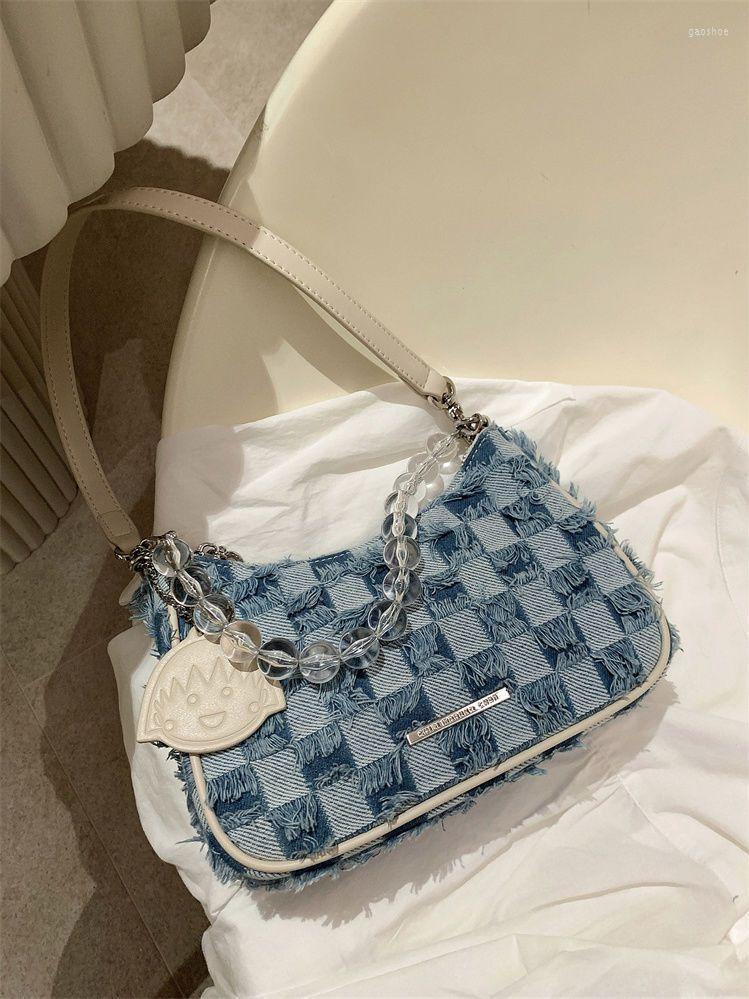

Evening Bags 2022 Vintage Denim Women Shoulder Acrylic Chain Female Armpit Handbag Purses For Traveling Designer Luxury, Picture shown