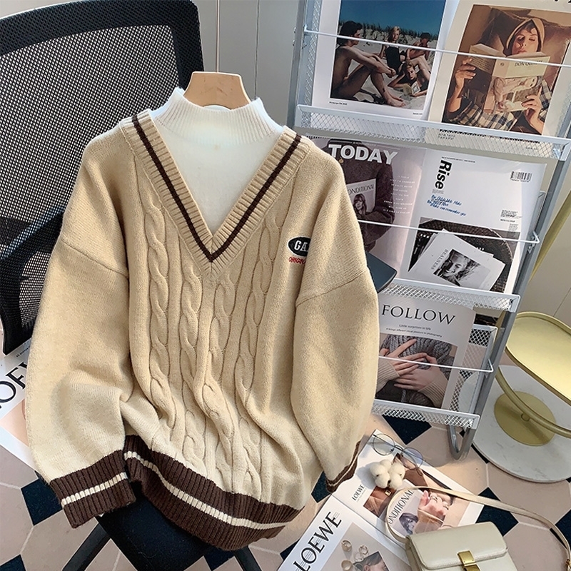 

Women s Sweaters Preppy Style Mock Neck Fake Two Piece Jumper Autumn Winter Student Oversized Knitted Pullovers Lq songyi SY13 221206, Khaki