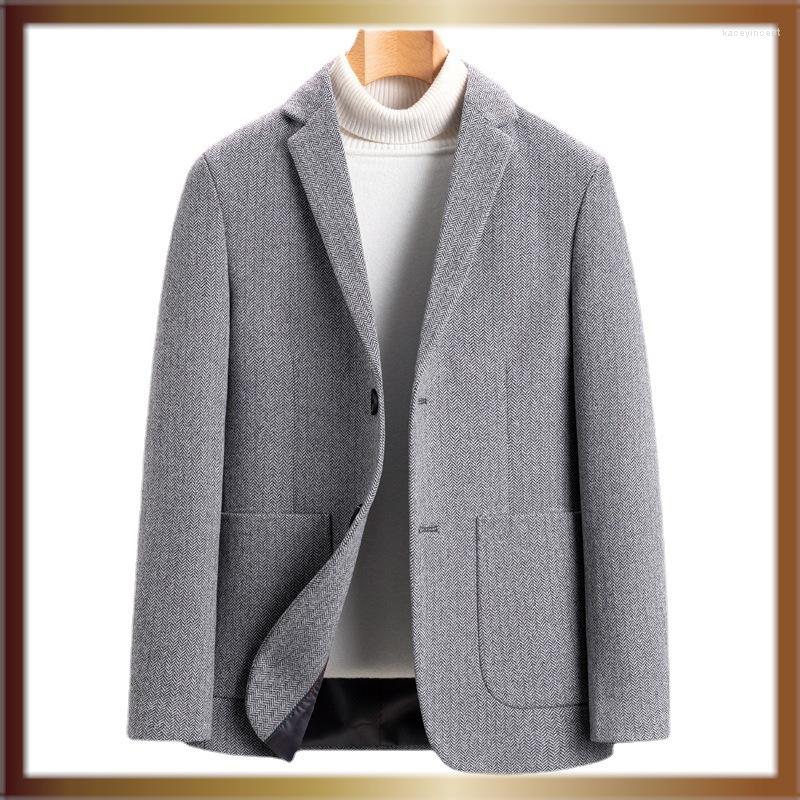 

Men's Suits HOO 2022 Men's Woolen Blazer V-Shaped Handsome Business Gentleman Leisure, Khaki