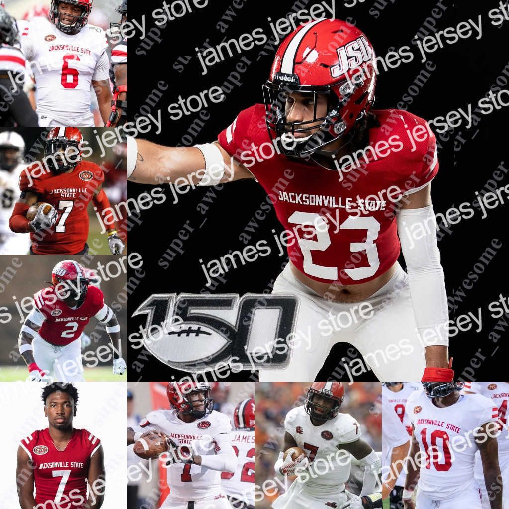 

American College Football Wear NCAA Jacksonville State Football Jersey Zerrick Cooper Josh Samuel Pat Jackson DJ Coleman P.J. Wells Nicario, White