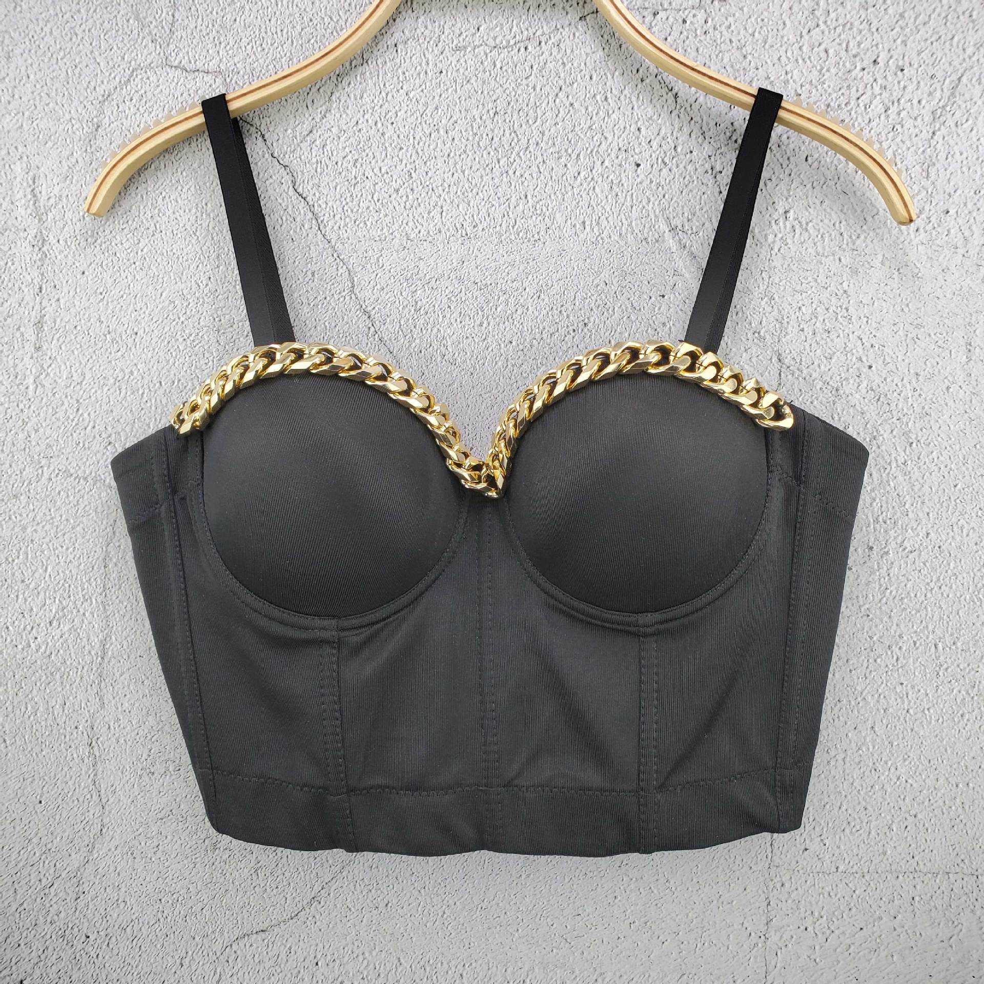 

Super fire small suspender chain vest design feeling thin exposed navel sleeveless outer wear personalized blouse for women, White