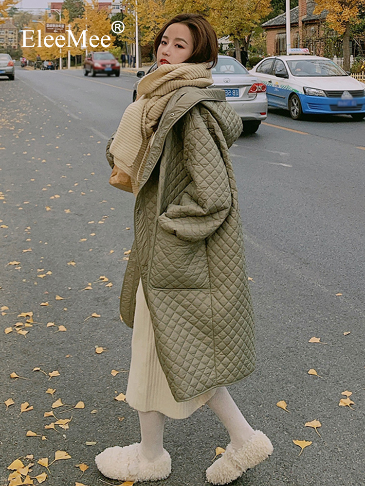 

Women  Down Parkas EleeMee Demi Season Jacket For Women Loose Hooded Pocket Arrival Female Coat Oversized Overcoat Fashion Lady Outwear 221206, Black