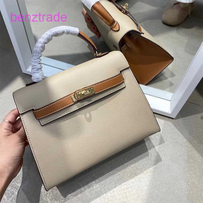 

Herme Kely bags for women online shop 2022 new fashion cow leather women's color matching second generation single shoulder cross carry contrast small I607, Elephant grey with brown - small