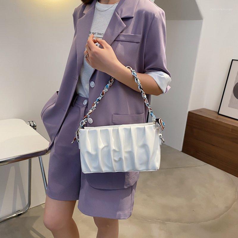 

Evening Bags 2022 Luxury Solid Color Pleated Tote Bag Fashion High-quality PU Leather Women's Designer Handbag Chain Shoulder Purses, Black