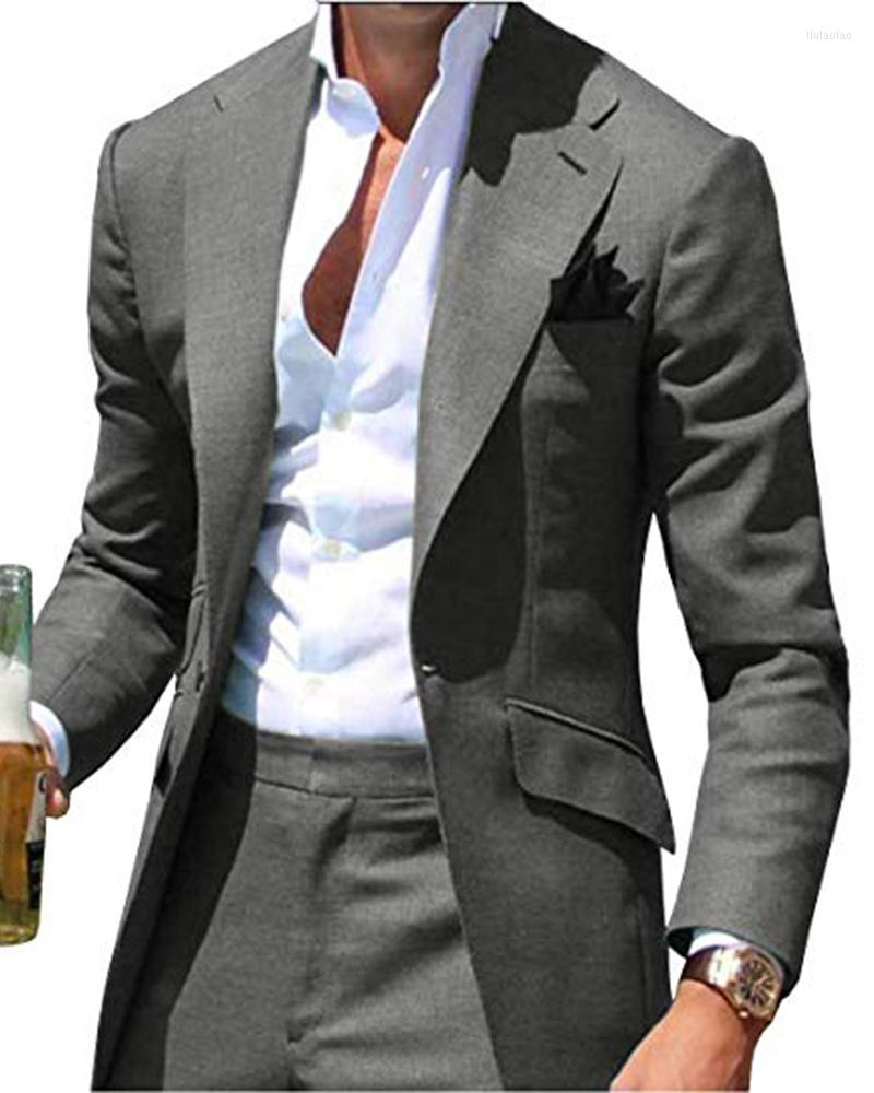 

Men's Suits 2Pcs Dark Grey Men's Jacket Pants For Wedding Notched Lapel Custom Made Suit Tailored Party Wear Male Blazer Trousers, Custom color