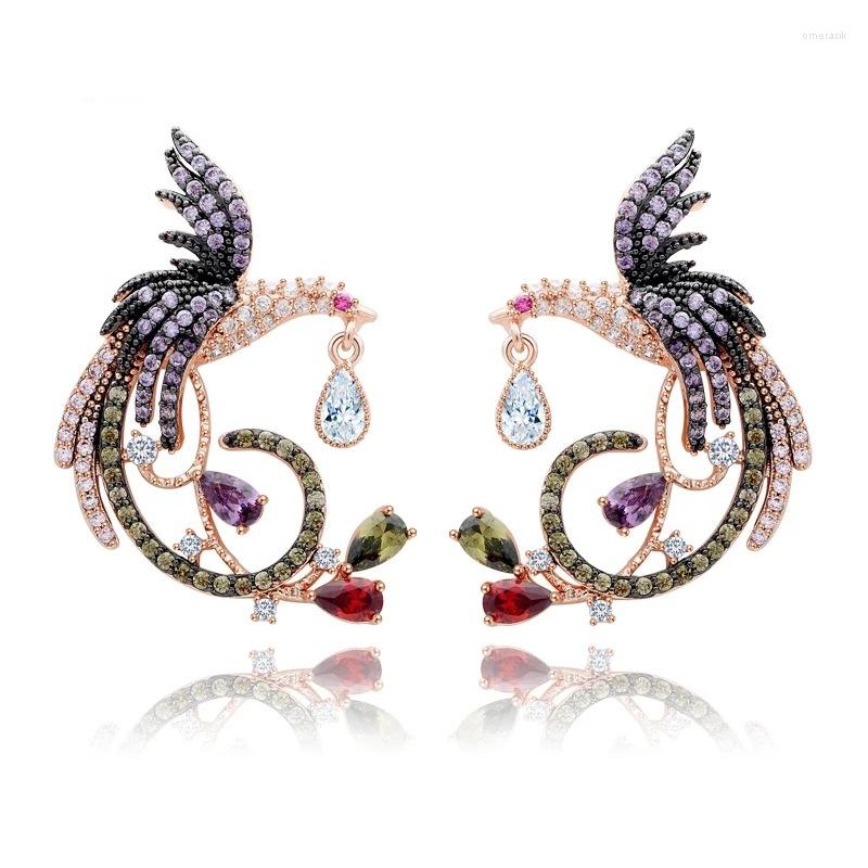 

Dangle Earrings Designer Bridal Fashion Phoenix Colorful Cubic Zirconia Gold Color Plated Bird Drop Luxury Wedding Jewelry