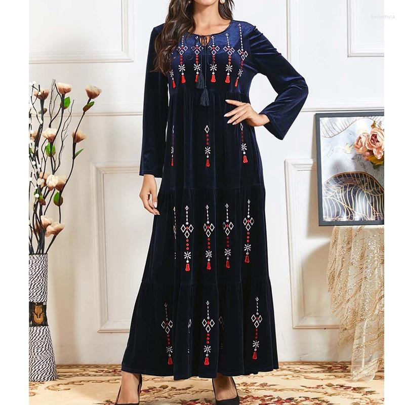 

Ethnic Clothing Wepbel Thickened Women Muslim Abaya Dress Embroidered Multi-Layer Ramadan Robe Islamic Long