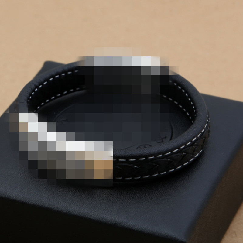 

Black Leather Chain Bracelets 925 Sterling Silver 20cm Cross Floral Antique Gothic Punk Vintage Handmade Chains Bracelet Luxury Jewelry Accessories Gifts For Men