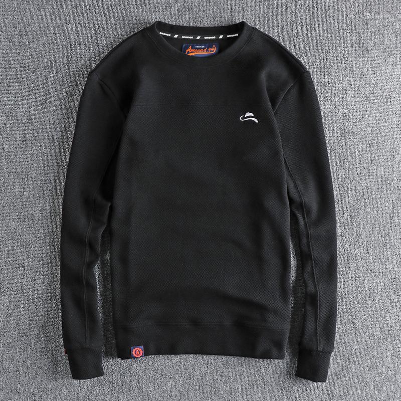 

Men's Hoodies Autumn American Retro Pineapple Knitted Embroidery Sweatshirts Men's Simple Pure Cotton Washed Pullover Casual Sportwear, Black