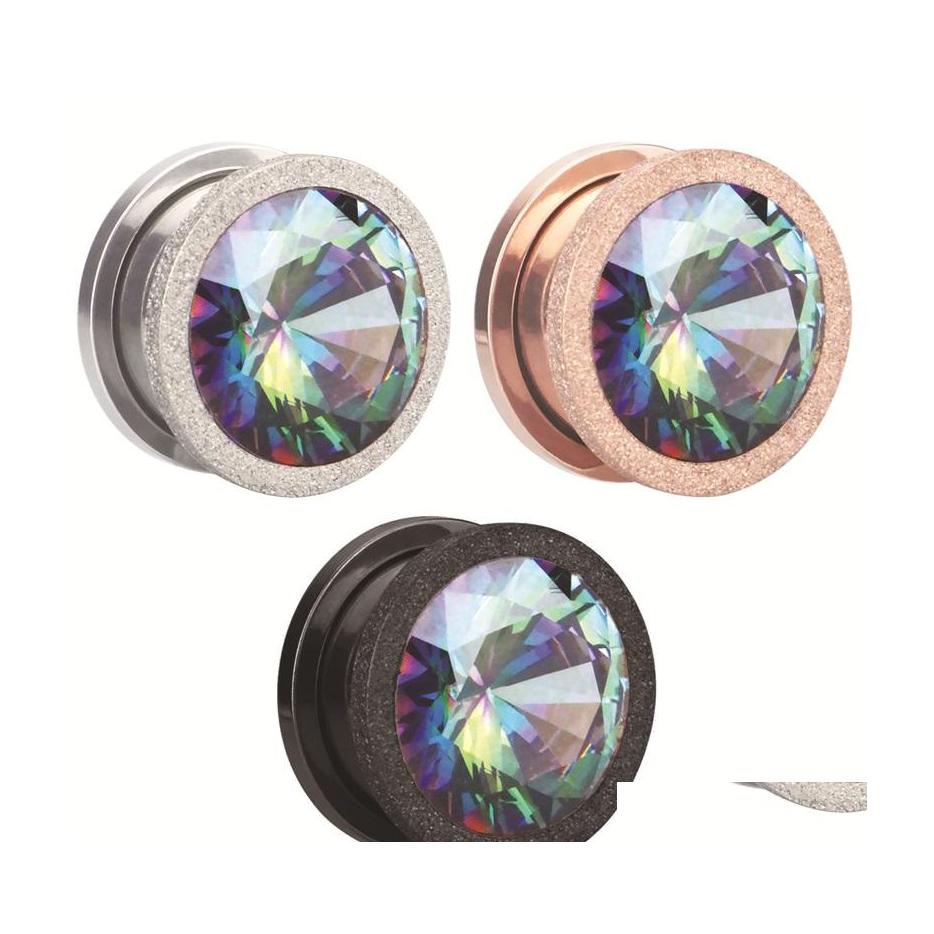 

Plugs Tunnels Alisouy 2Pc Stainless Steel Top Quality Crystal Zircon Ear Tunnels Plug Screw Fit Colorf Flesh Gauge Expanders Jewel Dhb6R