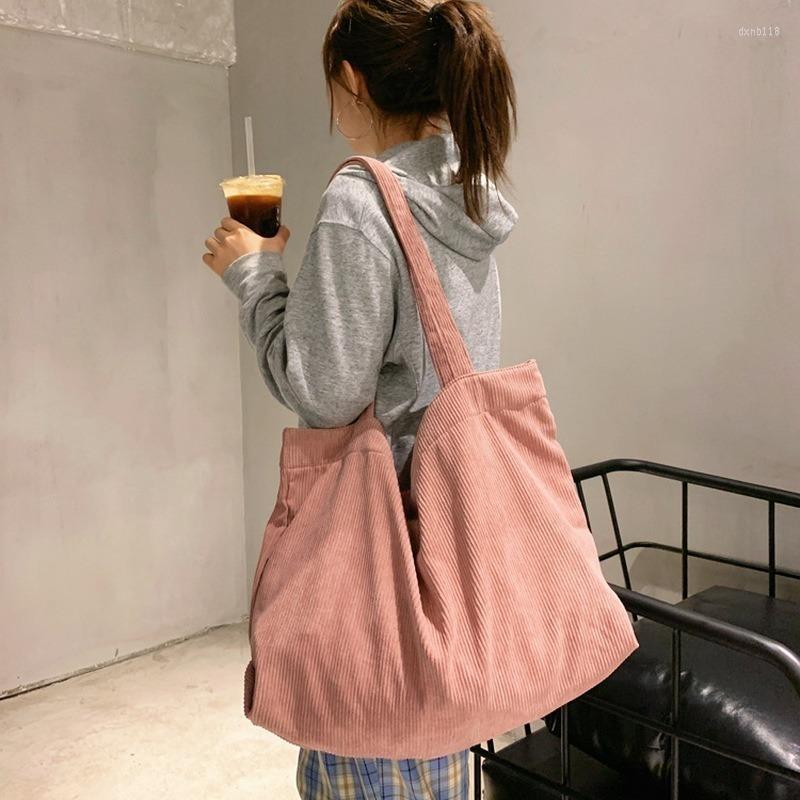 

Evening Bags Winter Designer Handbag Corduroy Bag For Women Shopper Canvas Shoulder Tote Zipper Environmental Storage Large Capacity, White