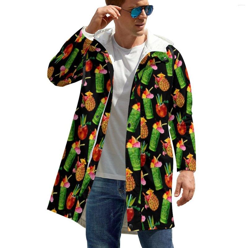 

Men' Trench Coats Pineapple Casual Man Tiki Cocktail Pattern Long Autumn Jackets Street Style Zipper Windbreak Plus Size, Style-16