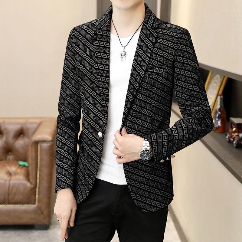 

Men's Suits Men Slim Fit Printed Blazer 2022 Fall Korean Trend Fashion Casual Suit Jacket Banquet Wedding Party Club Dress Clothing, Gray