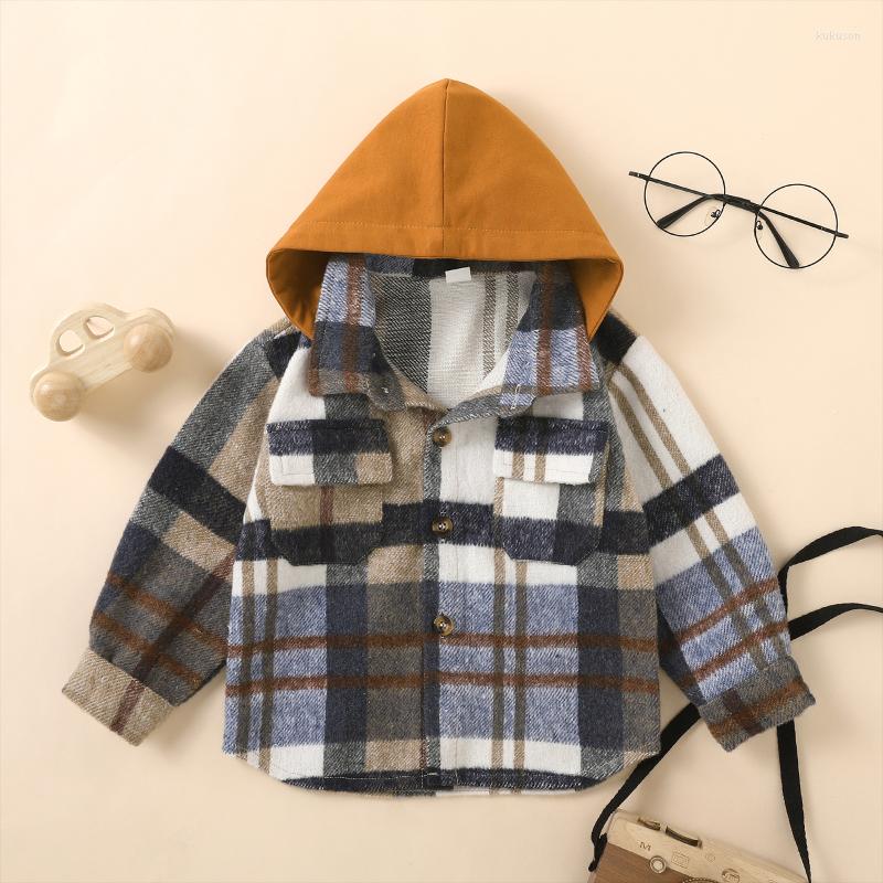 

Jackets FOCUSNORM Autumn Winter Kids Boys Coats 0-4Y Long Sleeve Hooded Pockets Buttons Plaid Print Cardigan Casual Jacket, Picture shown