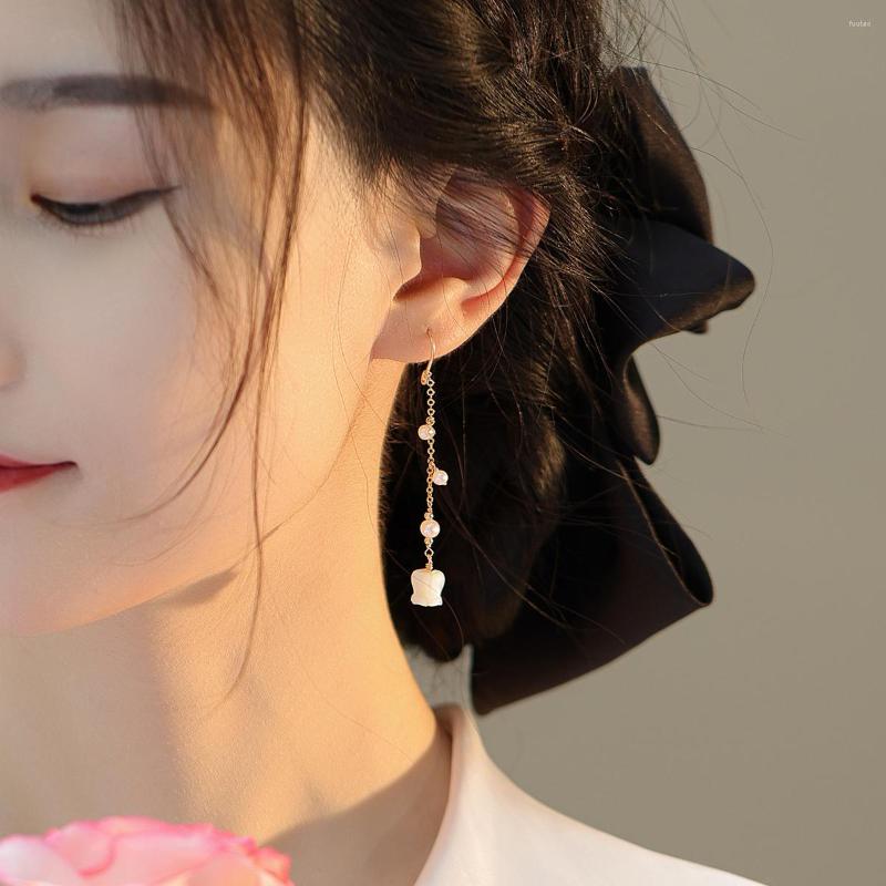

Dangle Earrings Gentleness Natural Pearl Chinese Retro Style Female Wedding Pendant Fashion Stainless Steel Hoop Jewelry