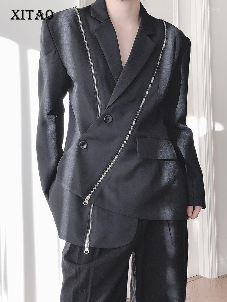

Women' Suits XITAO Personality Women Blazer Hollow Out Zipper Splicing Fashion Irregular Loose Street Trendy All-match Top FBB1314, White fbb1314