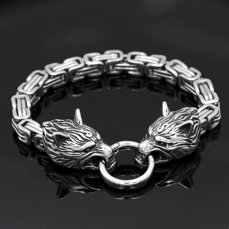 

Charm Bracelets Men's Stainless Steel Viking Wolf Head Steel Bracelet Back Shape Emperor Bracelet Personality Men's Jewelry Gift 221206
