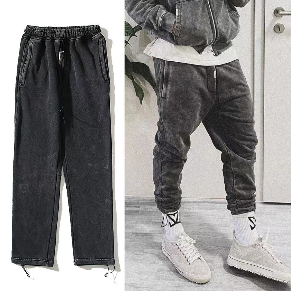 

22ss new repre old drawstring long pants for men and women American casual High Street corkage sweatpants Pants color splash ink loose straight leg sports pant REPRE, Black