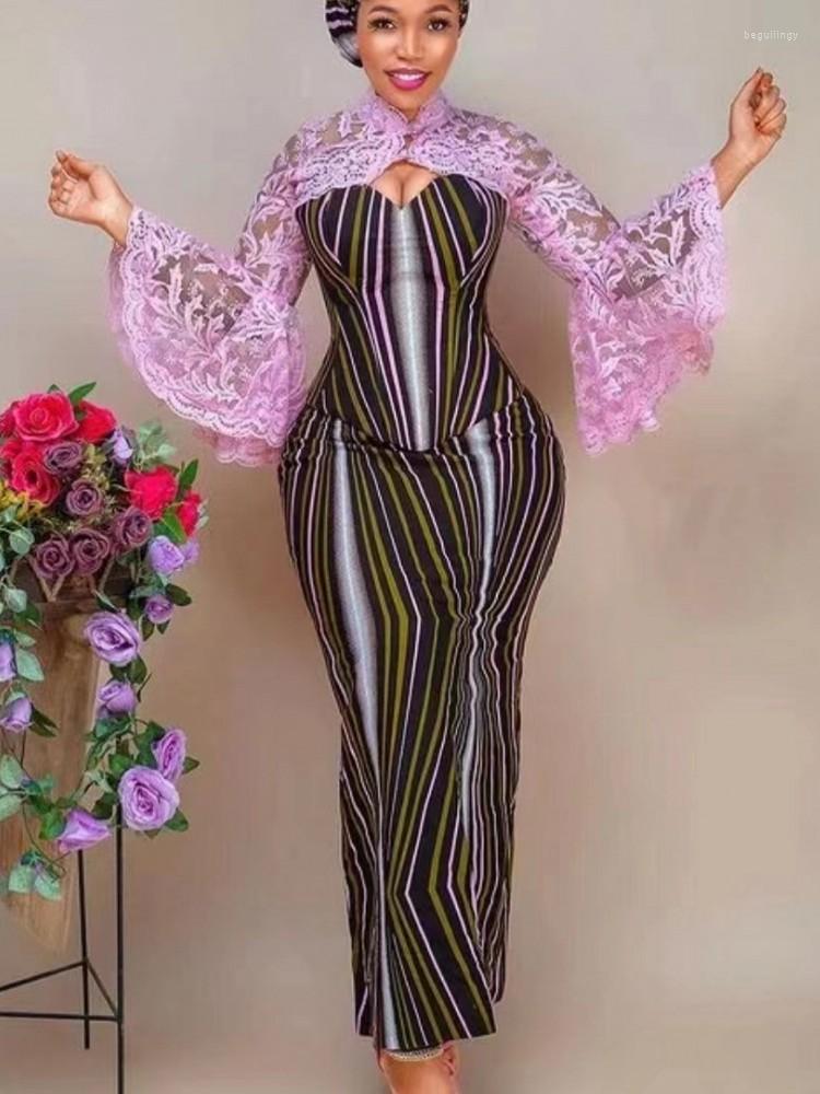 

Ethnic Clothing African Dresses For Women Elegant Lace Hollow Out Muslim Fashion Abayas Dashiki Robe Kaftan Long Maxi Dress One Piece 2022