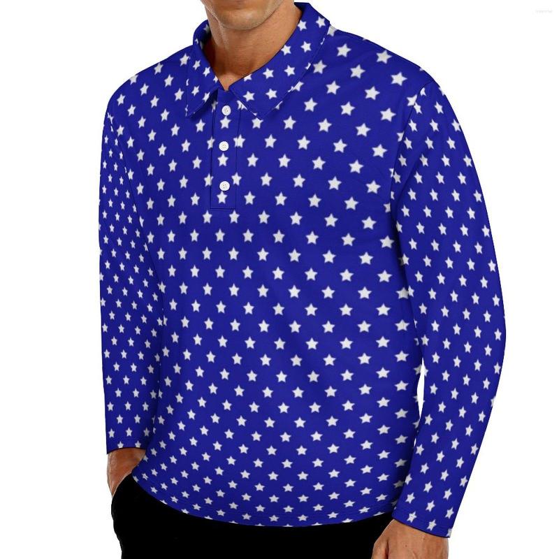 

Men' Polos White Stars Print Casual T-Shirts Patriotic American Flag Polo Shirts Man Street Style Shirt Spring Long Sleeve Graphic Big Size, Style-18